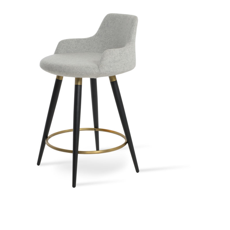 Tabouret Dervish Ana, Argent, Noir/laiton, Tabouret de bar 29 po (hauteur du siège)