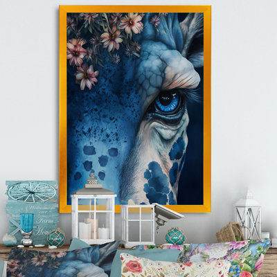 Portrait de girafe avec fleurs II - reproduction sur toile