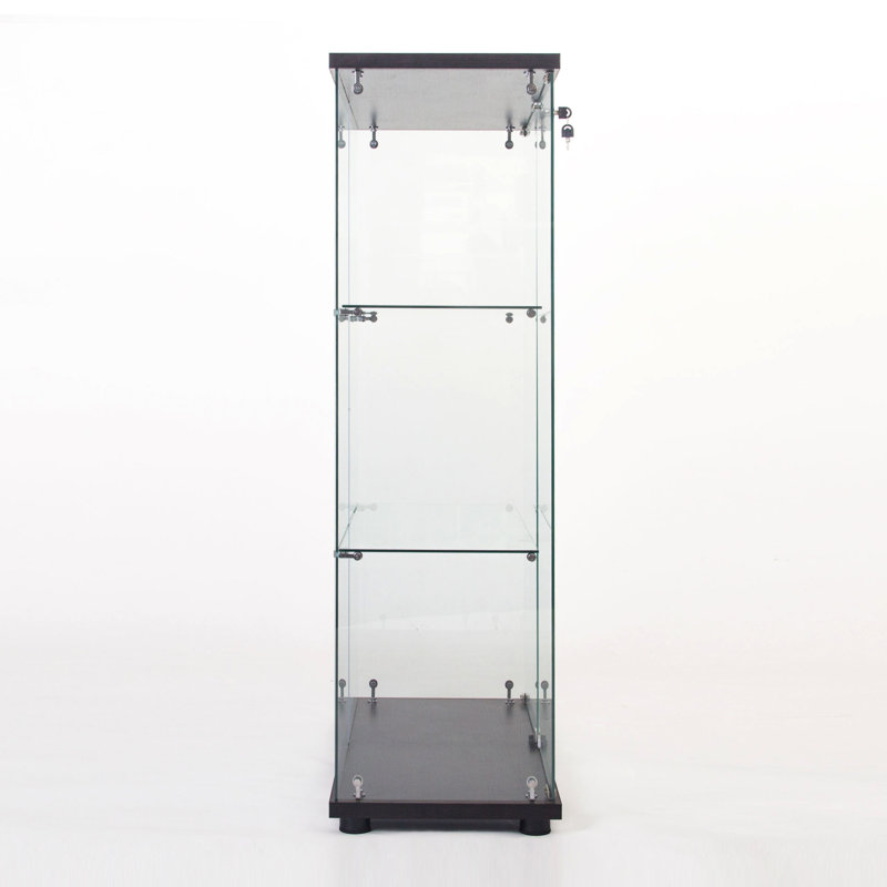 Armoire à étagères en verre noir à deux portes avec 3 options d'étagères - Solution de rangement polyvalente et décorative