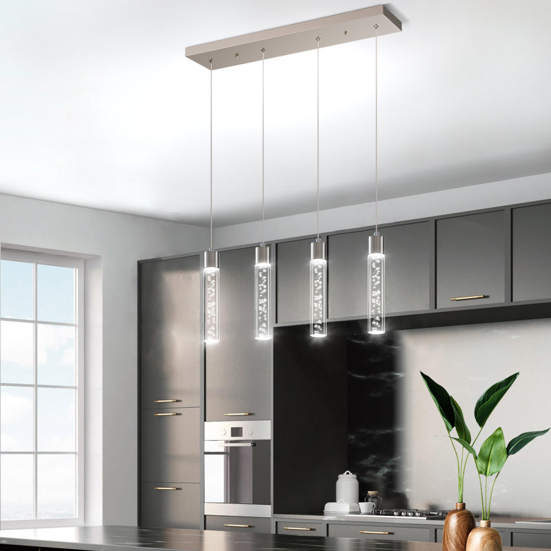 Luminaire suspendu pour îlot de cuisine Aniha, 4, Brushed Nickel