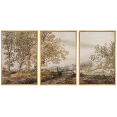 «Pastoral Elegance Golden Age Landscape Nature Wilderness Illustration Decor Panoramic Earth» 3 pièces