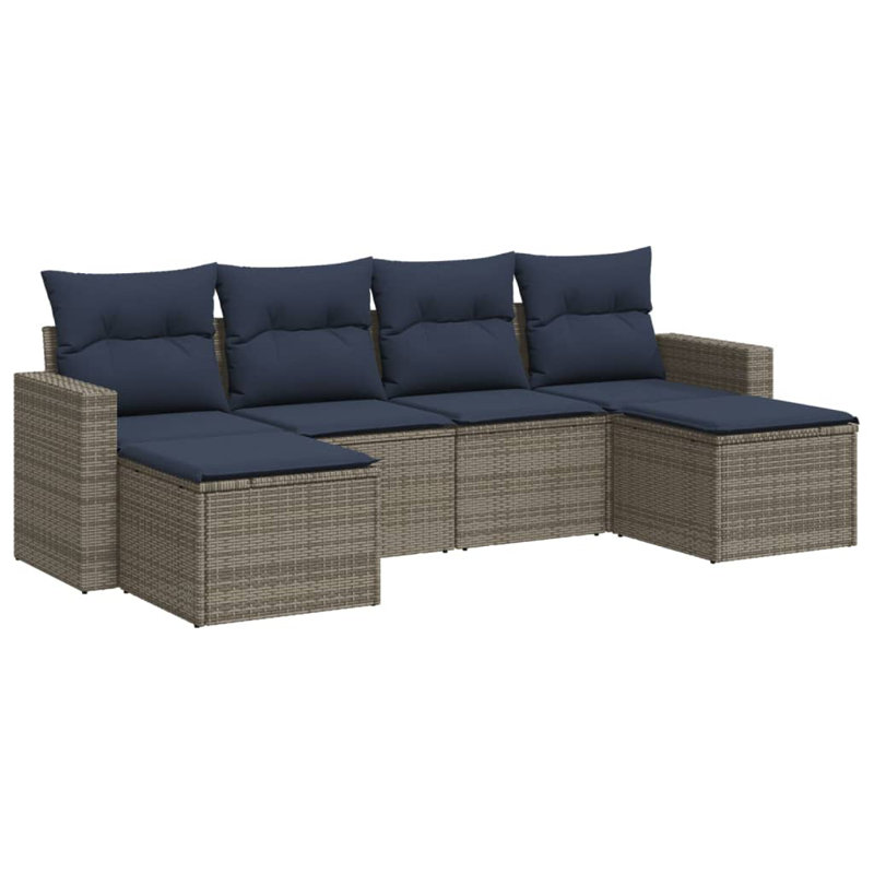Ensemble de canapé de patio avec coussins 6 pièces Ebern Designs, Gris, Marine