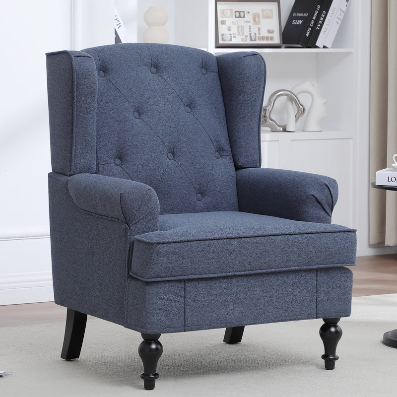 Upholsterd Wingback Armchair, Blue Linen Blend