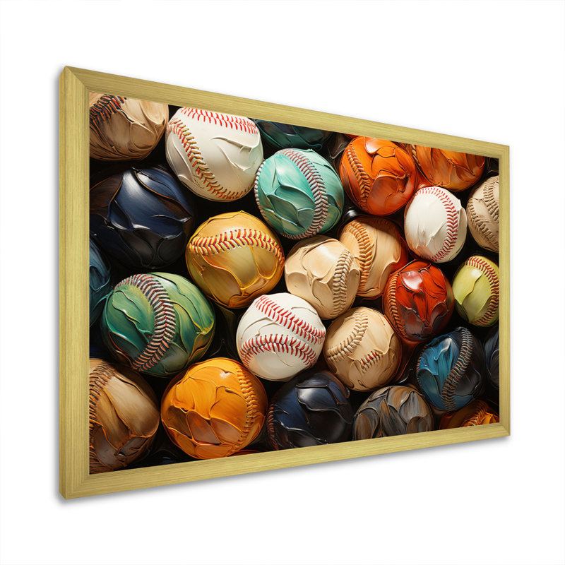 Baseball Collage I - Sport Baseball Framed Prints, 12" H x 20" W x 1" D, Gold Picture Framed