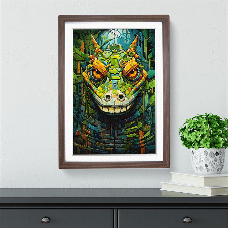 XYZ-FRM-V1223-1781 Alligator Futurism - Single Picture Frame Print on Wood, 64cm H x 46cm W x 2cm D, Walnut 