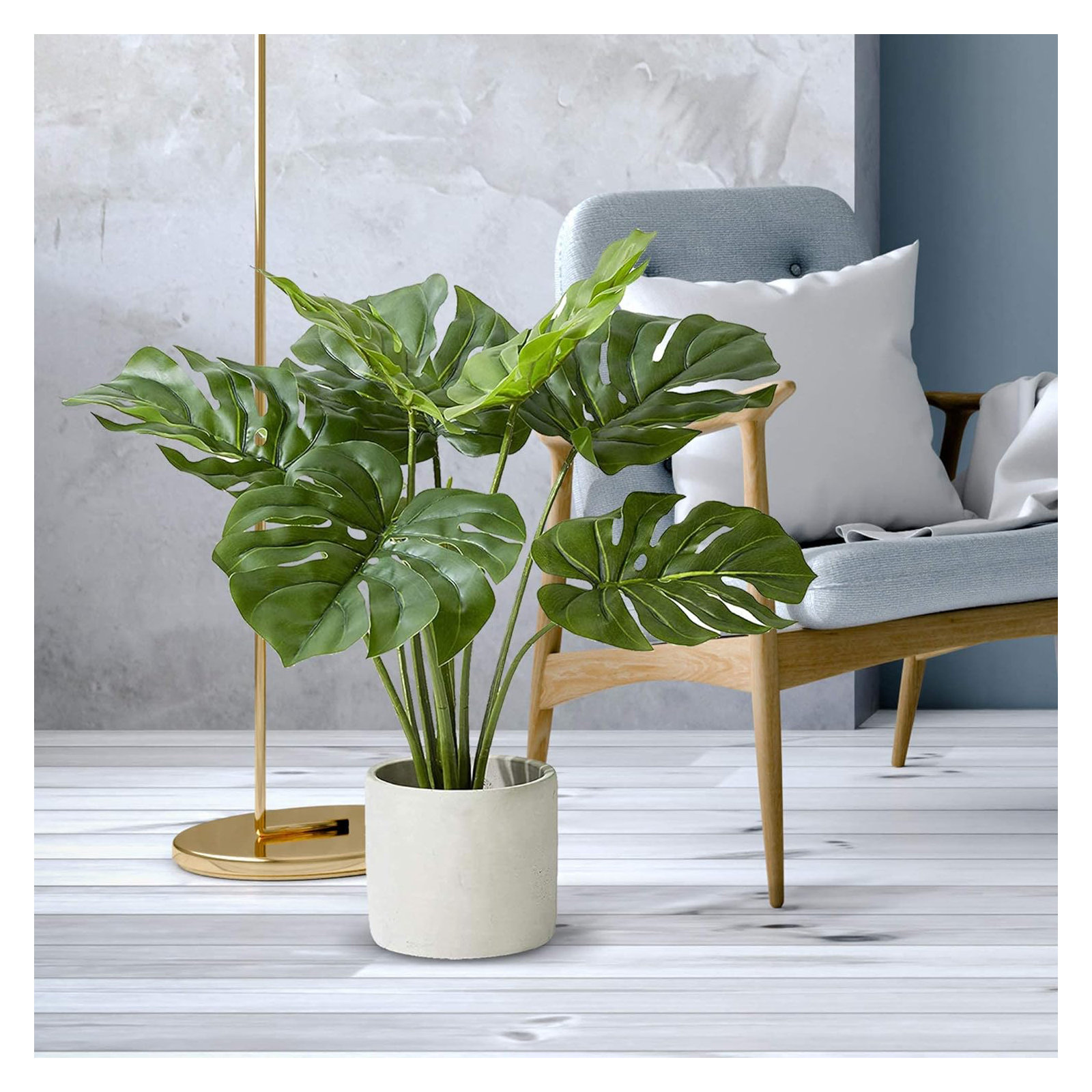 21'' Faux Monstera Deliciosa Plant in Cement Pot, 8