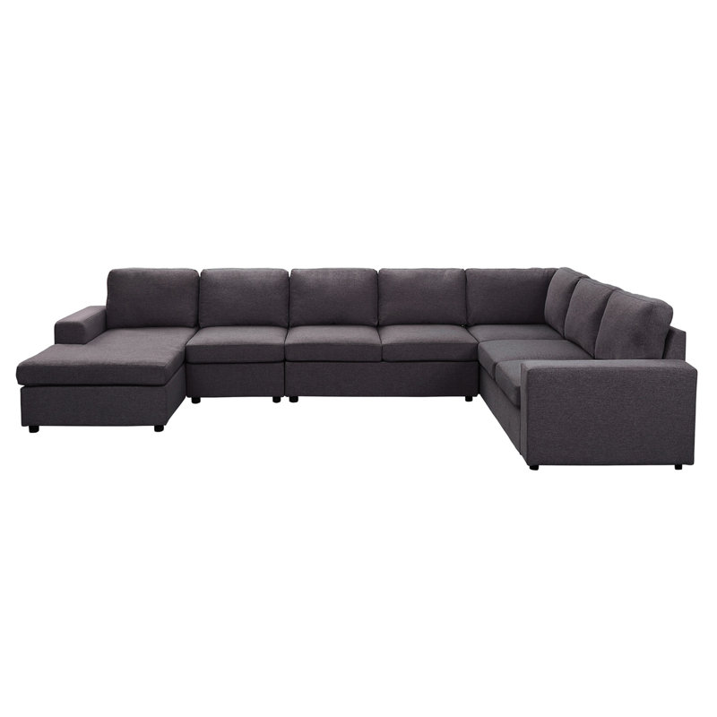 Chaise modulaire réversible en lin gris foncé de 146,5 po, option modulaire pour poids de 283 lb, hauteur des pieds 1,5 po, revêtement