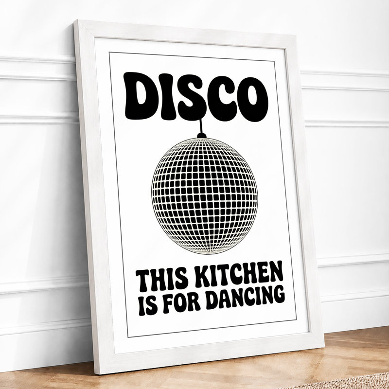 Disco Kitchen Typography - Framed Print, A3 - 42.0 x 29.7 cm, White
