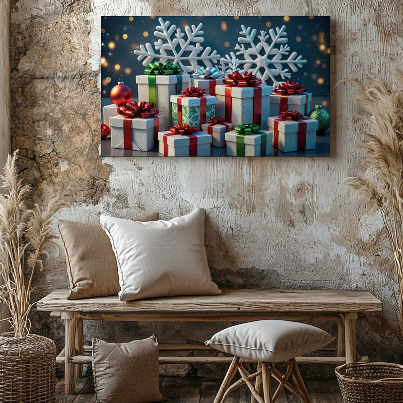 Toile «Une fête festive remplie de cadeaux de Noël magnifiquement emballés», art mural sur toile rouge de différentes tailles et motifs
