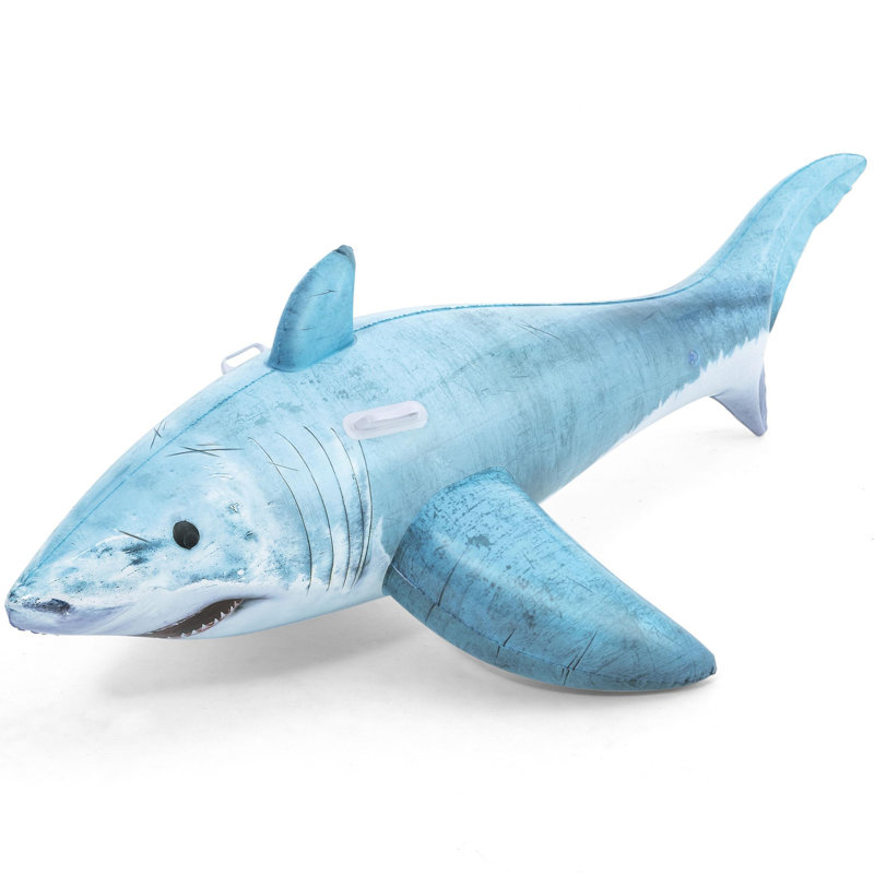H2OGO! Realistic Shark Ride-On - Blue 72" x 40", Inflatable Ocean Animal Pool Float