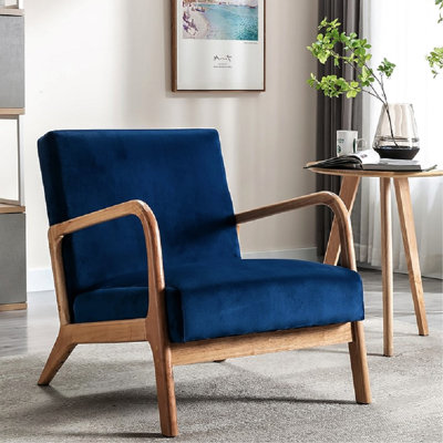 Fauteuil en velours bleu Mid Century Modern