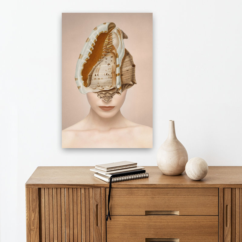 Seashell Woman Elegant Organic Surreal Portrait Landscape Wall Art Print 1 Piece Wrapped Canvas Wall Art