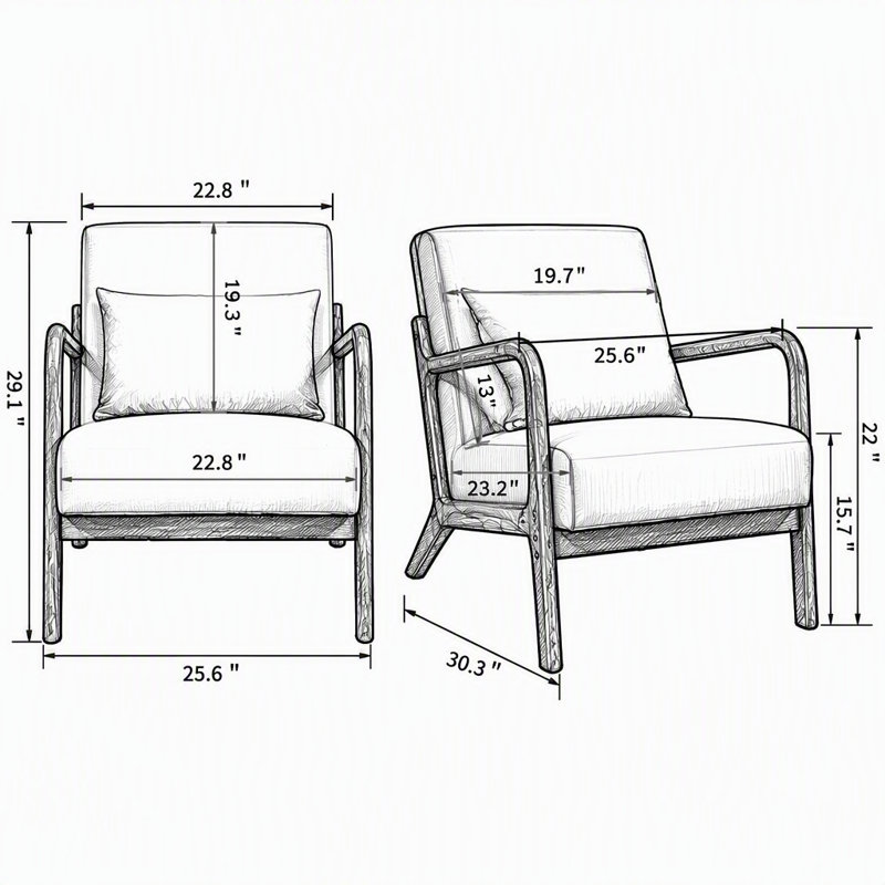 Chaise d'appoint rembourrée avec coussin lombaire Mid-Century, Blanc antique, Brun