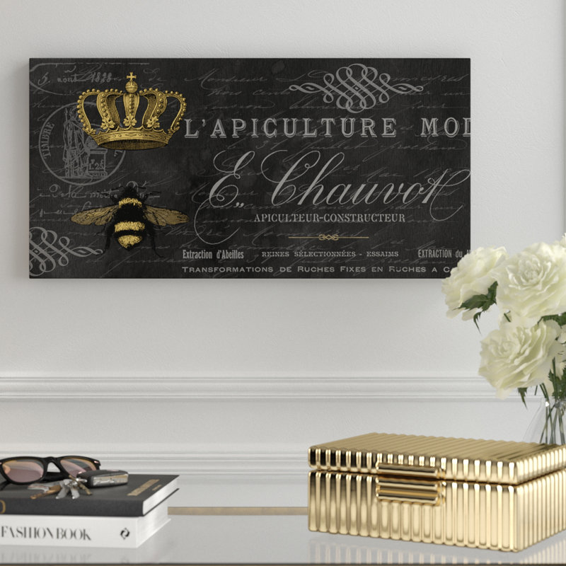 « grand abeille 13 », art textuel sur toile tendue, H 10 po x l 19 po