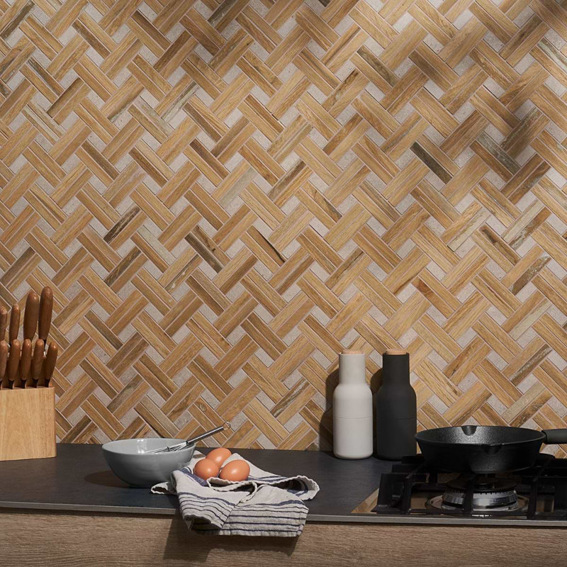 Eternal 10x13 Basketweave Herringbone Matte Wood Look Porcelain Mosaic Tile