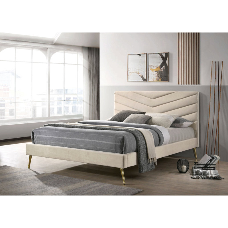 Mobilier de chambre à coucher capitonné Mid-Century, Grand lit