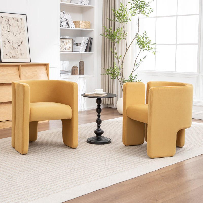 Jaimyn Upholstered Barrel Chair, Yellow Velvet