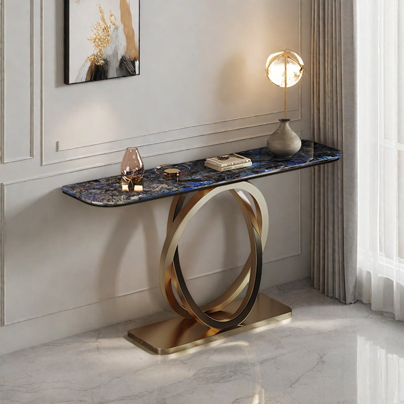 Console de style français en pierre frittée, Bleu, H 33,4 po x l 59 po x P 13,7 po