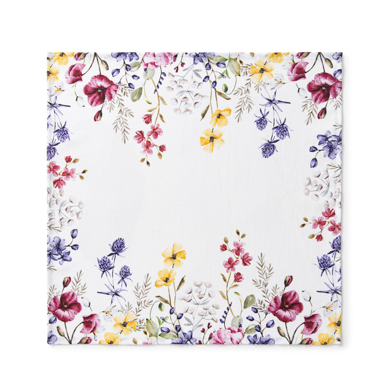 Serviette de table « Bordure printanière » avec pavot sauvage et fleurs de recensement