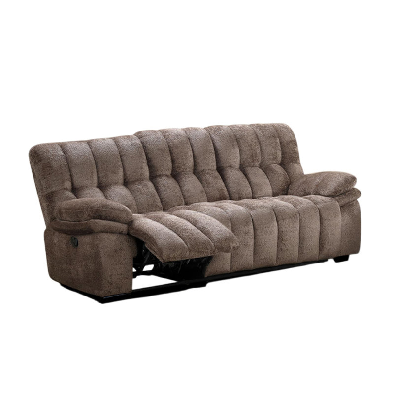Heya Manual Recliner Sofa, Pillow Tufted Dark Brown Polyester, 92 Inch, Dark Brown Polyester Blend