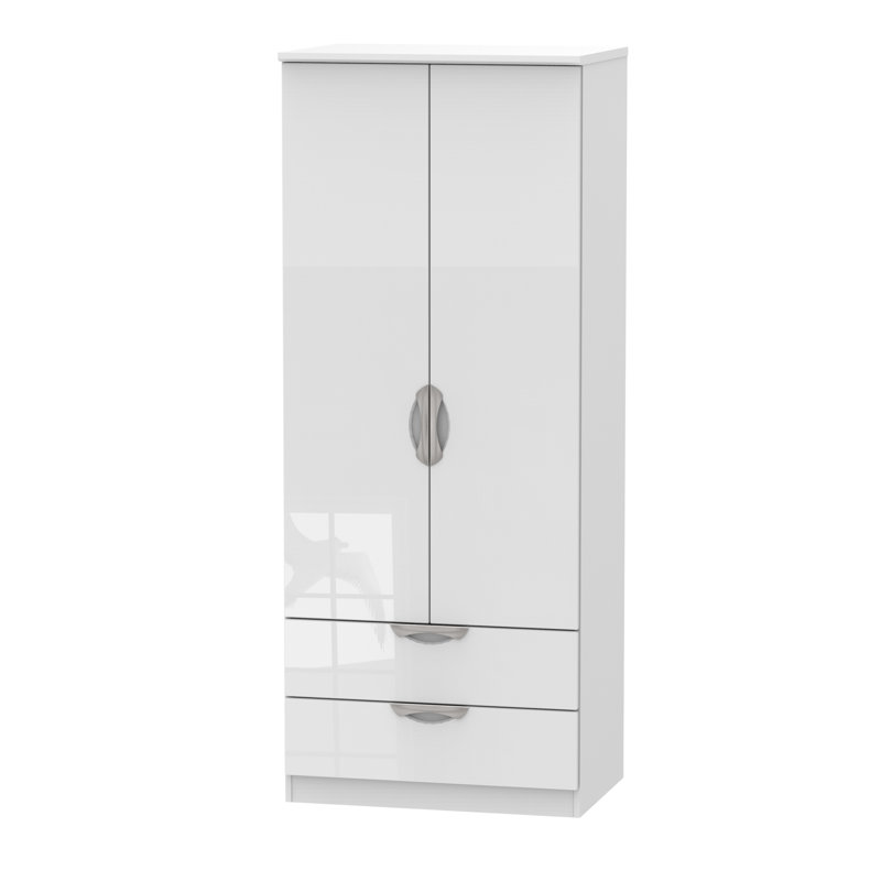 Ratley 2 Door Manufactured Wood Wardrobe, White Gloss, H183 x W74 x D53cm