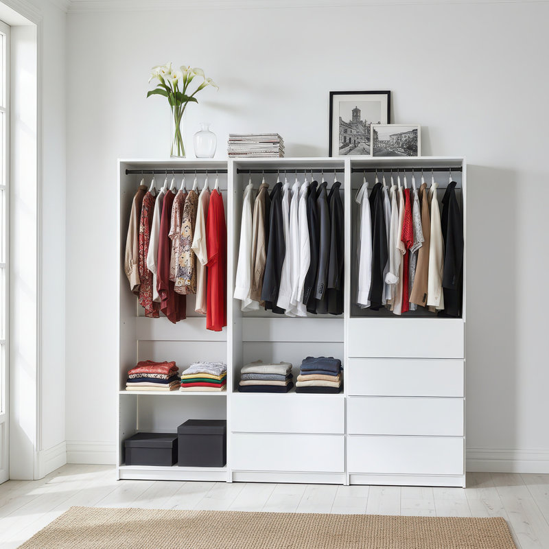 Système de garde-robe autoportant en bois blanc