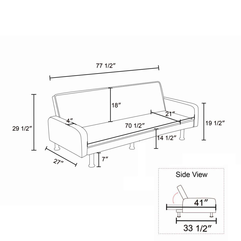 Twin 77.5'' Upholstered Convertible Sofa, Gray Velvet