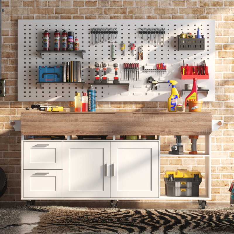 Expandable Garage Workbench With Locking Casters