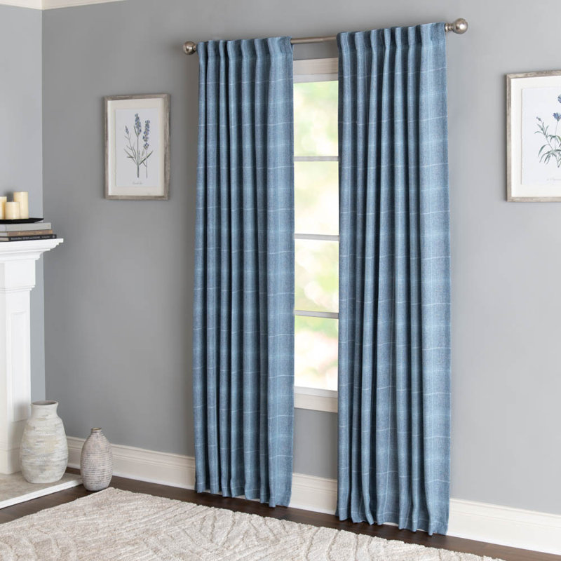 Erlandson 100% Polyester Light-Filtering Plaid Curtain Panel with Rod Pocket Top, 50" W x 95" L, Navy