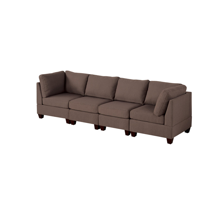 Ensemble de chaises modulaires noires 4 pièces, tissu semblable au lin, ensemble de corps en bois