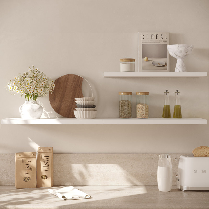  12 Inch Deep Floating Shelf, 36 x12 Inch Large Wall Mounted Shelf for Kitchen, Bathroom, Living Room, White (1 Pack), White