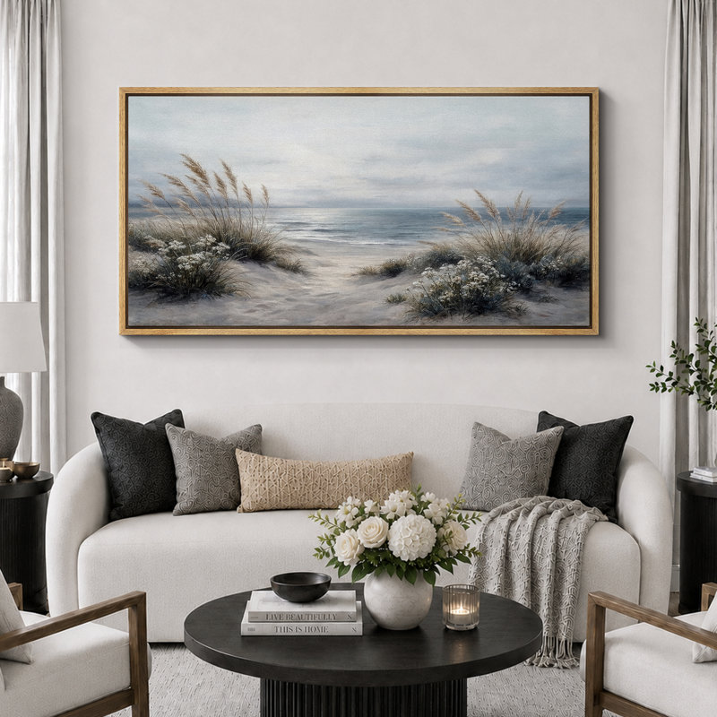 «Beach Path with Dunes and Sea Oats Coastal Landscape», très grande impression sur toile encadrée, Naturel