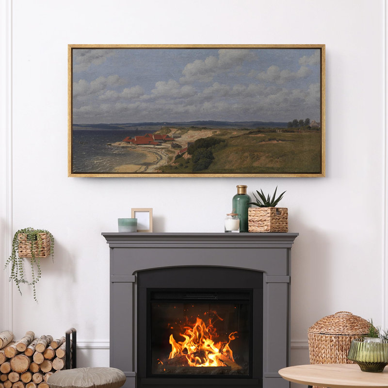 «Coastal Village Seascape Vintage Style», reproduction d'art sur toile, H 30 po x l 60 po, Naturel