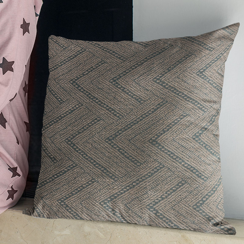 Blue and Beige Geometric Linen Blend Throw Pillow 24" x 24"