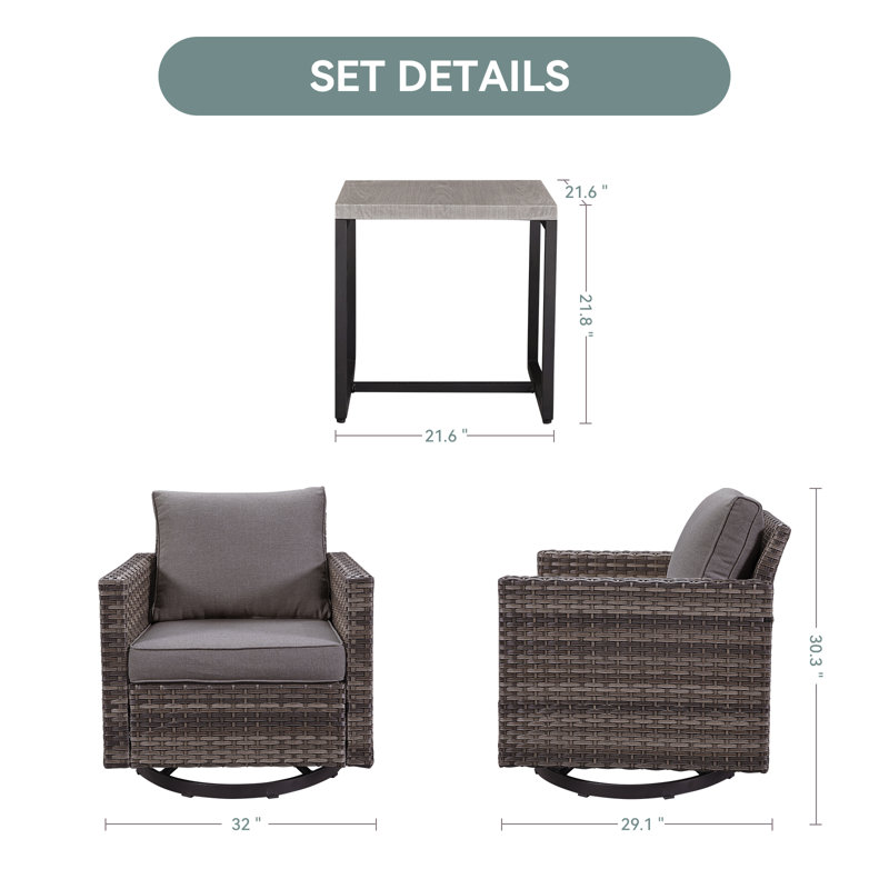 Nazime 2 Person Seating Group with Cushion, Gray, Gray