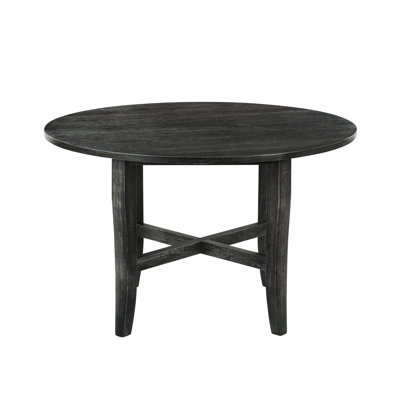 Table de salle à manger à pieds ronds gris rustique, plateau en placage de bois de chêne fixe, pieds fuselés et conception en forme de X, panneau de particules de 47 po de largeur avec support, dimensions