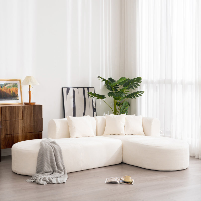 Versatile Curved Sofa For Various Rooms, Enhancing Relaxation And Conversation, Beige Polyester