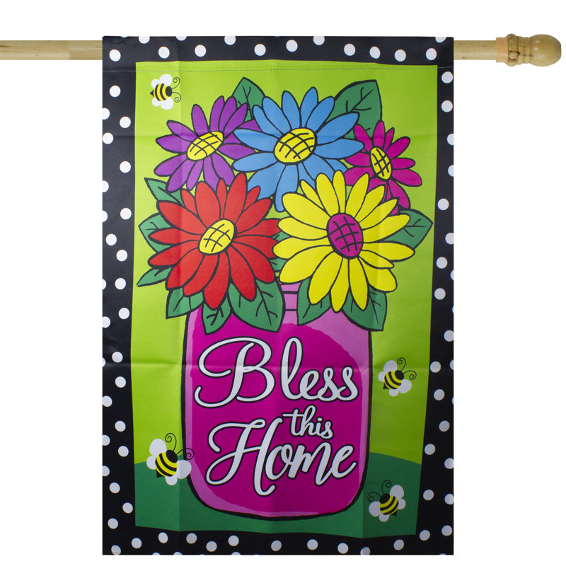 Green Polyester Seasonal House Flag with Floral Design, 28" x 40"