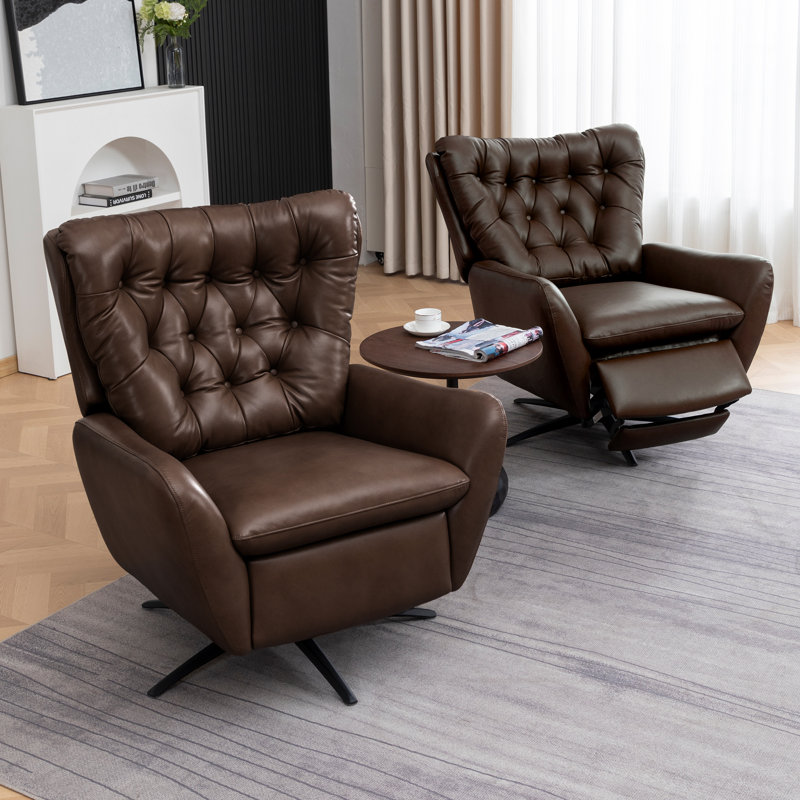 Genuine Leather Swivel Wingback Recliner(Set Of 2), Chocolate