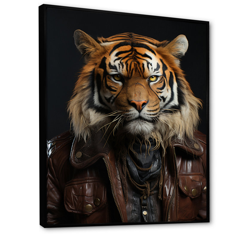 " Stylish Tiger I ", 32" H x 24" W x 1" D, Black Floater Framed