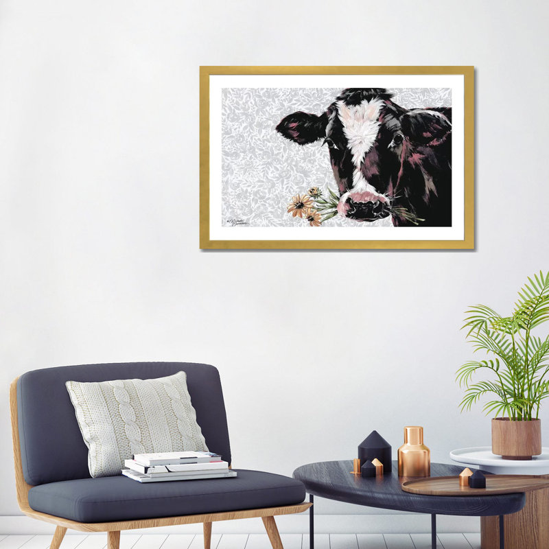 « Susie » par Michele Norman, impression, H 24 po x l 32 po x P 1 po, Papier encadré doré, Blanc
