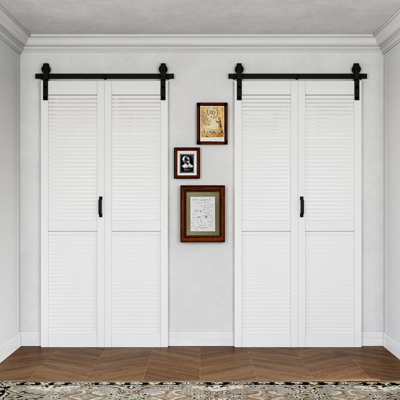 84'' Solid Manufactured Wood Louvered - primed with Installation Hardware Kit Bi Fold Barn Door, 80” x 84"