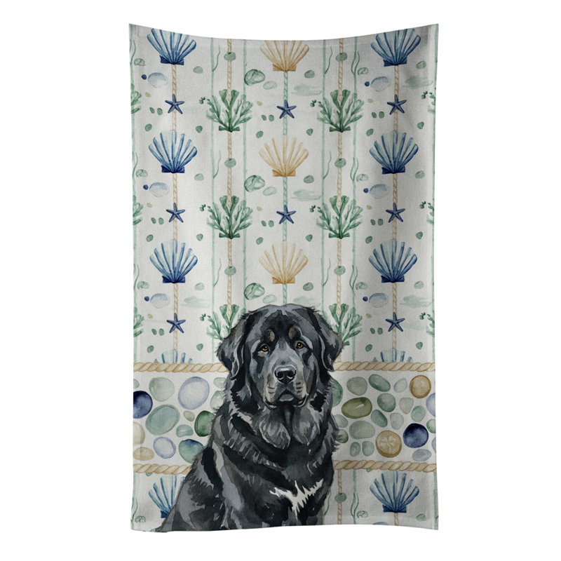 Serviette de cuisine blanche en verre de mer à épagneul tibétain blanc, Mastiff tibétain noir