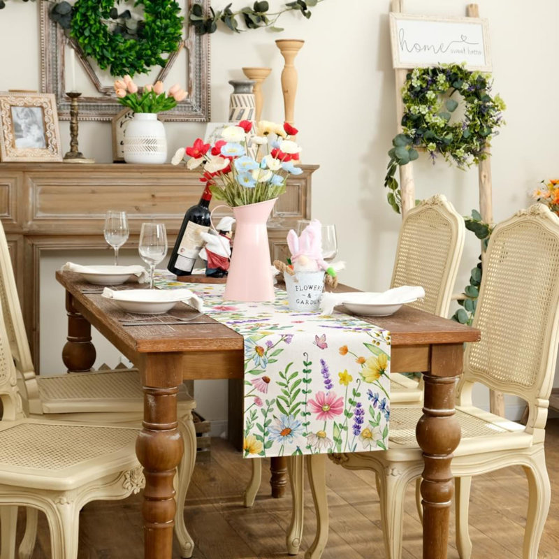 Chemin de table de printemps 13 X 72 pouces, décoration florale rustique de table de ferme pour la cuisine, dîner intérieur extérieur
