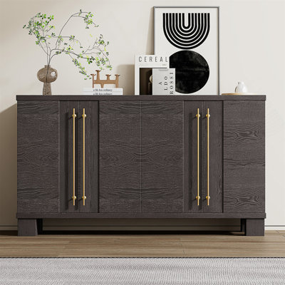 Sideboard Buffet Cabinet With Storage, Wood Sideboard With Adjustable Shelves And Gold Handles For Kitchen, Dining Room And Living Room