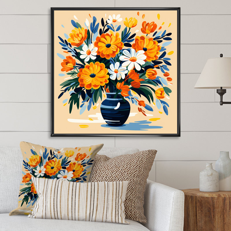Bouquet de fleurs bohème Henri Matisse, Cadre flottant noir, 36" H x 36" W