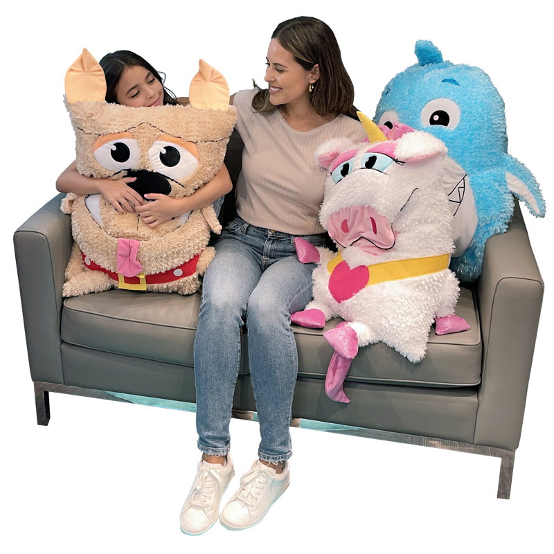 Shamzees: chien - brun - housse de coussin moelleuse, caractère animal doux et câlin, oreiller ludique pour enfant mangeant un ami, convient à une taille standard, lavable à la machine