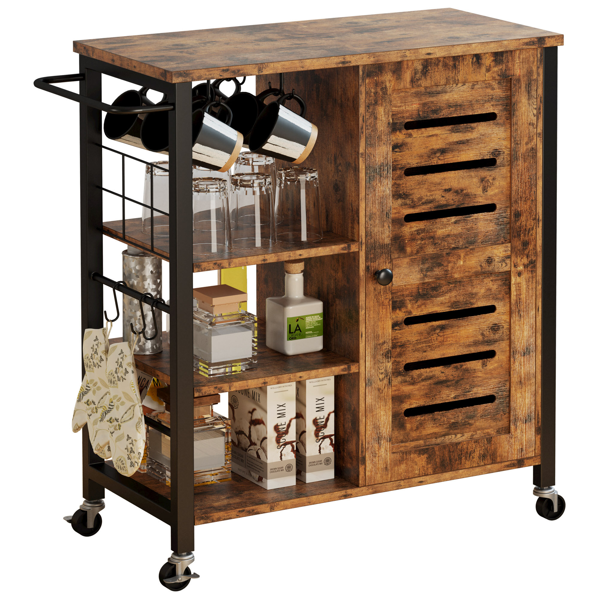 Halifax North America Rustic Farmhouse Kitchen Cart, Rolling Storage Island with Adjustable Shelf, Sliding Barn Door Cabinet | Mathis Home