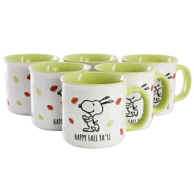 Gibson Peanuts 21 Ounce 6 Piece Stoneware Mug Set In Green