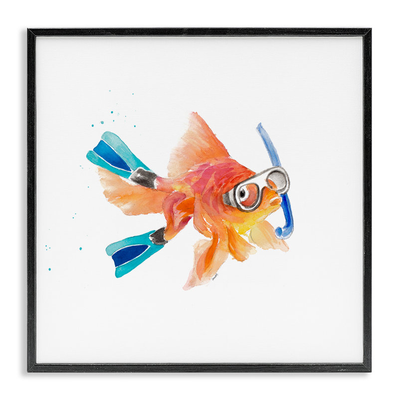 Goldfish Pet Snorkel Gear Black Framed Giclee Art by Lanie Loreth, 12" H x 12" W, Midnight Black Framed Giclee
